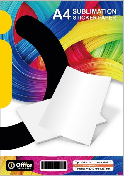 PAPEL A4 ESPECIAL ADHESIVO VINILO SUBLIMABLE TRANSPARENTE STICKER A4 X20 HOJAS